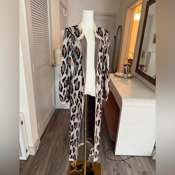 NWT Fate animal print long cardigan waist tie knit long cheetah print cardigan L - Picture 5 of 15